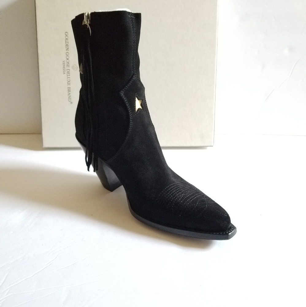 Golden Goose Suede Leather Fringe Limited Handmade Cowboy Boots Black Si… - Picture 4 of 11